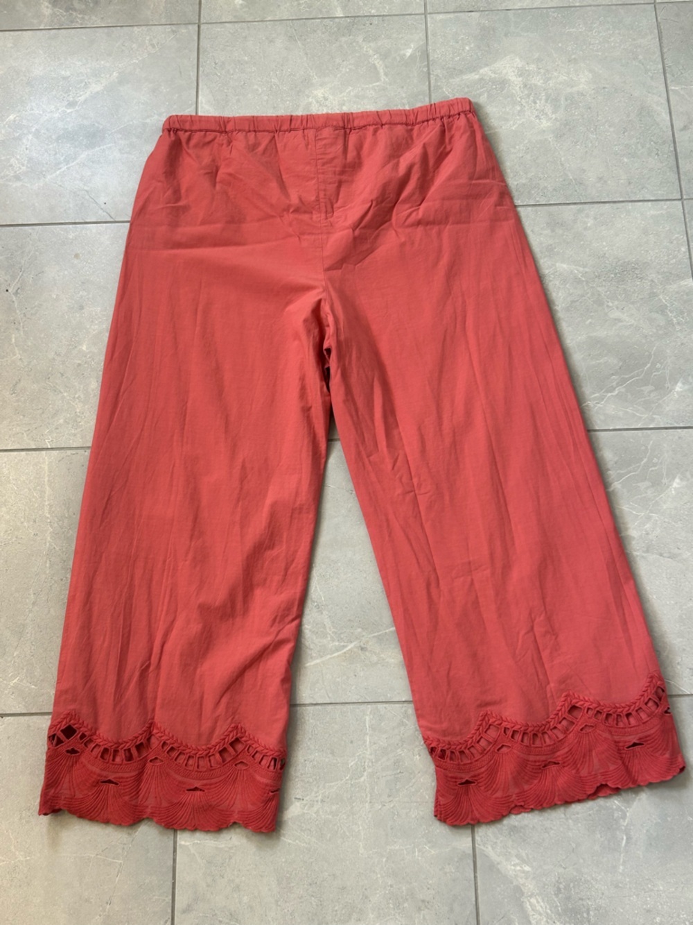 NWT Dylan Coral Cotton Wide Leg Pants With Eyelet Lace Hem Boho - XL - Picture 6 of 6